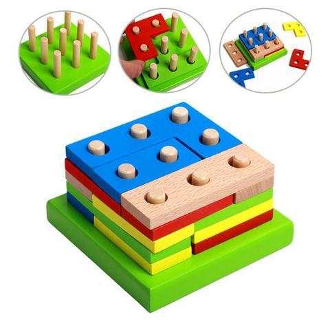 Geometry Block Montessori Sorting Stacking Fraction Board Puzzle Type H